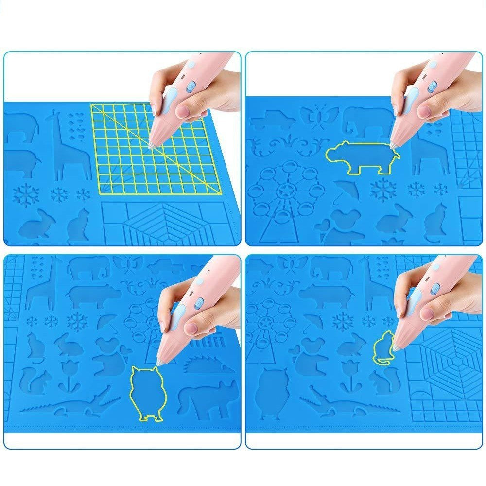 1Pc 3D Printing Pen Mat Silicone 3D Pen Drawing Template Pad with Finger Caps