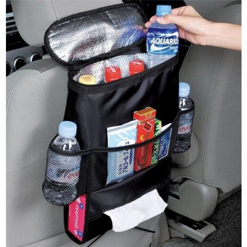 Multi-Pocket Car Back Seat Organizer with Insulated Cooler Pocket Black