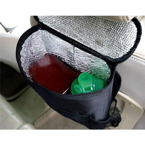 Multi-Pocket Car Back Seat Organizer with Insulated Cooler Pocket Black