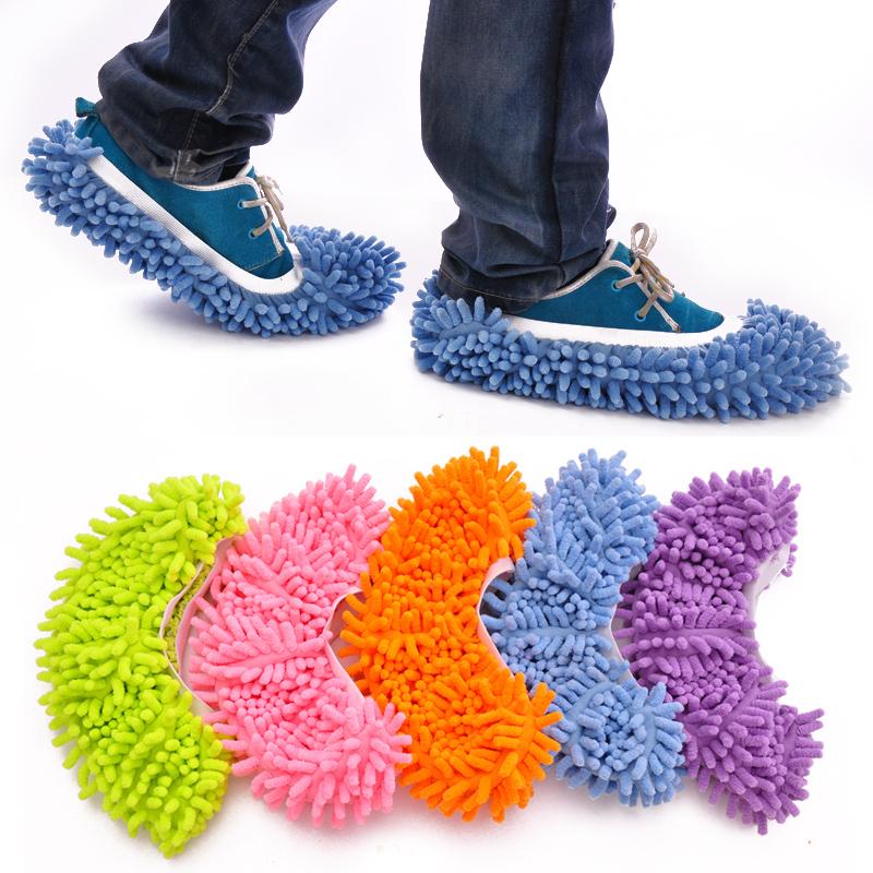 1 Pair of Multi-Function Chenille Fibre Washable Dust Mop Slippers