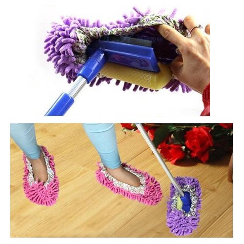 1 Pair of Multi-Function Chenille Fibre Washable Dust Mop Slippers