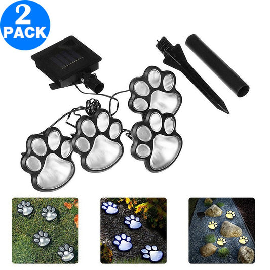 2 Pack Solar Powered Paw Print Design Garden Lights