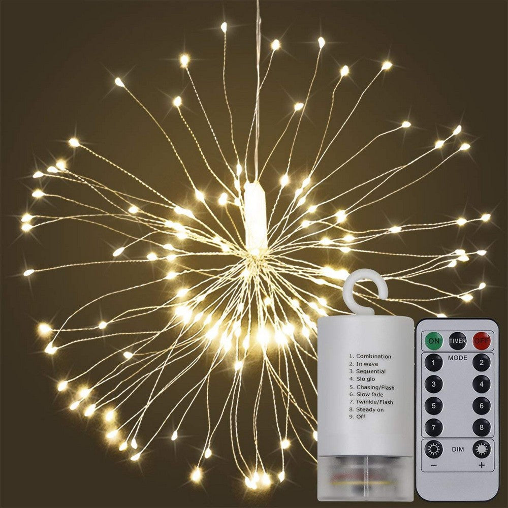 120 Bright Remote Control Explosion Star LED Fireworks Light Warm White