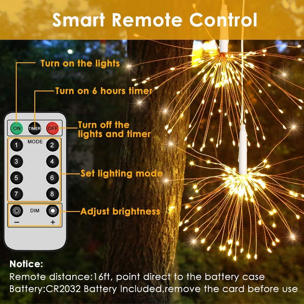 120 Bright Remote Control Explosion Star LED Fireworks Light Warm White