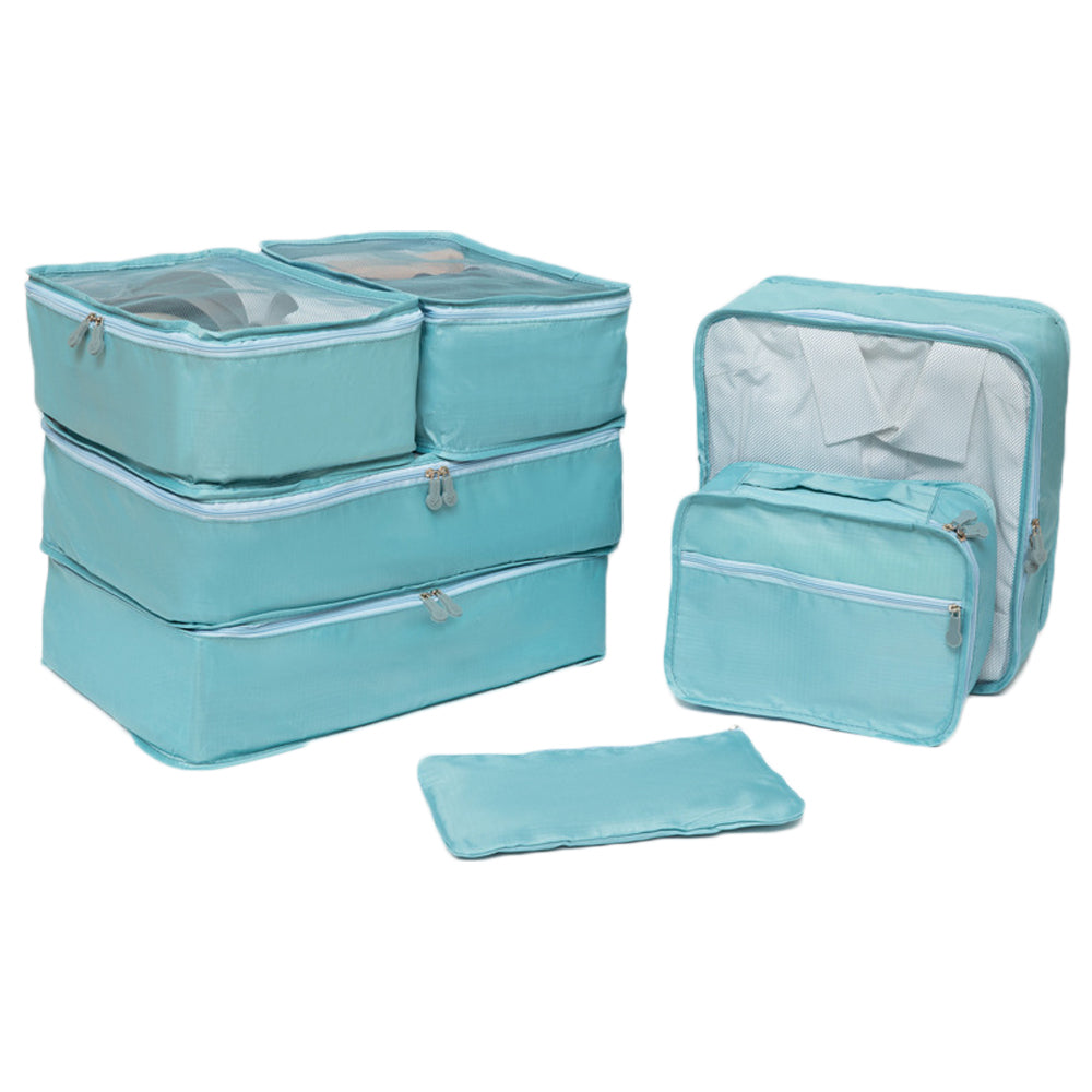 7Pcs Travel Packing Cubes Luggage Accessories Cosmetic Bag Light Blue