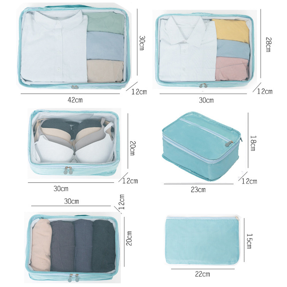 7Pcs Travel Packing Cubes Luggage Accessories Cosmetic Bag Light Blue