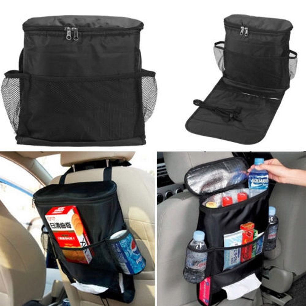 Multi-Pocket Car Back Seat Organizer with Insulated Cooler Pocket Black